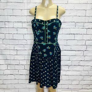 Rebecca Taylor Womens Blue Spaghetti Strap Floral Silk Fit & Flare Dress Size 12